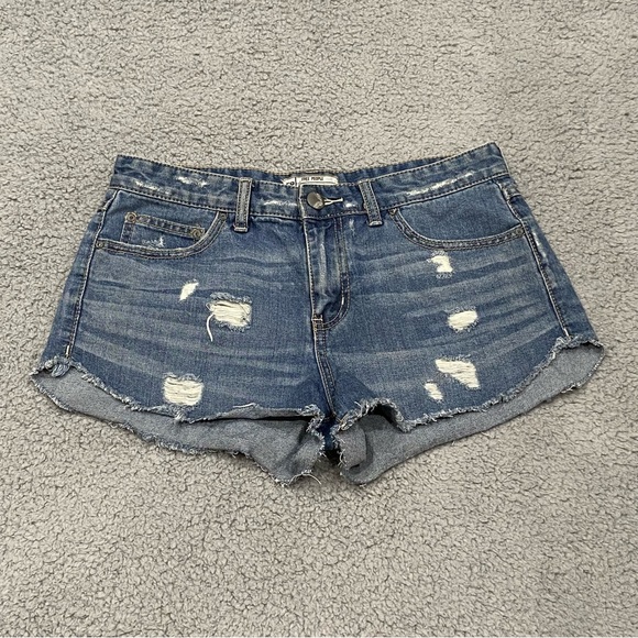Free People Jean Shorts Womens 28 Blue Cut Off Frayed Distressed Denim High Rise - Picture 11 of 12